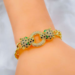 Copper Gold Cubic Zirconia Panther Curb Chain Necklace Women