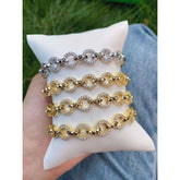 Copper Cubic Zirconia Round Gold Openable Bangle Cuff For Women