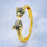 Copper Cubic Zirconia panther Gold Black Openable Bangle Cuff Women