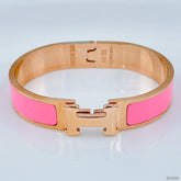 Stainless Steel Rose Gold Pink Enamel H Opeanble Bangle Kada For Women