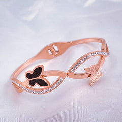 Stainless Steel Rose Gold Cubic Zirconia Butterfly Bangle Kada Women