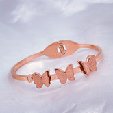 Stainless Steel Rose Gold Cubic Zirconia Butterfly Bangle Kada For Women