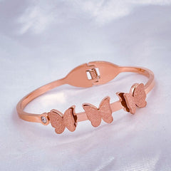 Stainless Steel Rose Gold Cubic Zirconia Butterfly Bangle Kada For Women