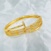 Copper Double Layer Screw Nail Cubic Zirconia 18K Gold Openable Kada Bracelet