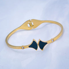 Stainless Steel Gold Black Cubic Zirconia Openable Bangle Kada Women