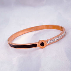 Roman Stainless Steel Black Rose Gold Cubic Zirconia Bangle Kada Women