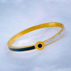 Roman Stainless Steel Black Gold Cubic Zirconia Openable Kada