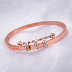 Designer Stainless Steel Rose Gold Cubic Zirconia Openable Kada