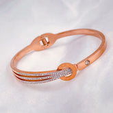 Roman Stainless Steel Rose Gold Cubic Zirconia Openable Bangle Kada
