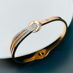 Roman Stainless Steel Rose Gold Cubic Zirconia Openable Bangle Kada