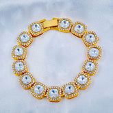 Hip Hop Iced Out Cuban Gold Cushion Cut Rhinestone Studded Alloy Bracelet Men