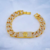 Hip Hop Iced Out Alloy Cuban Curb Gold Rhinestone Studded Chunky ID Bracelet For Men