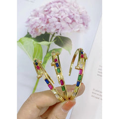 Rainbow Cubic Zirconia Nail Multi Color Gold Copper Bangle Cuff Women