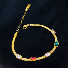 Multi Colour Cubic Zirconia Crystal 18K Gold Stainless Steel Snake Bracelet Women