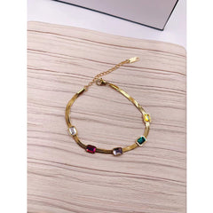 Multi Colour Cubic Zirconia Crystal 18K Gold Stainless Steel Snake Bracelet Women