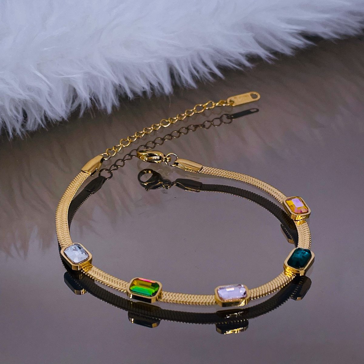 Multi Colour Cubic Zirconia Crystal 18K Gold Stainless Steel Snake Bracelet Women