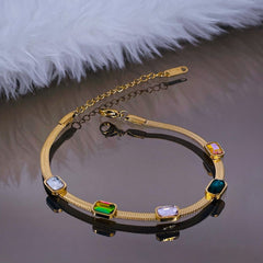 Multi Colour Cubic Zirconia Crystal 18K Gold Stainless Steel Snake Bracelet Women