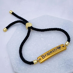 Stainless Steel Letter Engrave 18K Gold Adjustable Id Bracelet