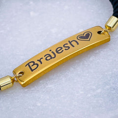 Stainless Steel Letter Engrave 18K Gold Adjustable Id Bracelet