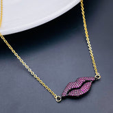 Lips Kiss Black Pink Gold Copper Pendant Chain Necklace for Women