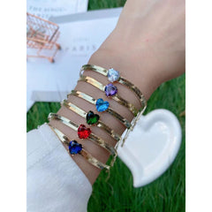 Purple Heart Love Cubic Zirconia 18K Gold Anti Tarnish Stainless Steel Snake Chain Bracelet for Women