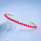 Hot Neon Pink Enamel Slim Studded Free Size Cuff Kada Bangle Women