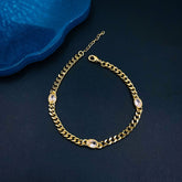 White Cubic Zirconia 18K Gold Curb Chain Bracelet For Women
