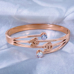 Luxury Rose Gold American Diamonds Stainless Steel Openable Bangle Kada Women