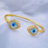 Pear Evil Eye Mother Of Pearl 18K Gold Copper Cuff Bangle For Women