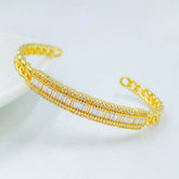 Baguette Cubic Zirconia Curb 18K Gold Copper Cuff Bangle Bracelet For Women