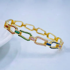 Rainbow Multi Colour Cubic Zirconia 18K Gold Copper Kada Bangle