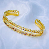 Rainbow Multi Colour Screw Dual Layer 18K Gold Copper Cuff Bangle For Women