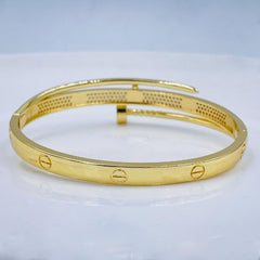 Double Layer Screw Nail Cubic Zirconia 18K Gold Copper Openable Kada Bangle For Women