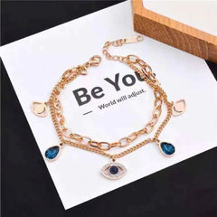 Evil Eye Crystals Layered 18K Rose Gold Links Chain Bracelet
