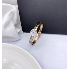 Stainless Steel Evil Eye Mother Of Pearl 18K Rose Gold Openable Kada Bangle Women