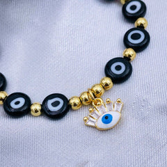 Eyelash Evil Eye Gold Copper Beads Adjustable Thread Bracelet for Girls