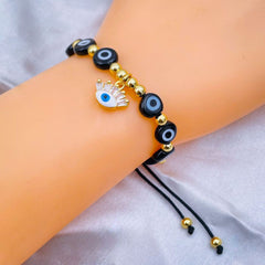 Eyelash Evil Eye Gold Copper Beads Adjustable Thread Bracelet for Girls