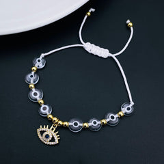 Eyelash Evil Eye Gold Copper Beads Adjustable Thread Bracelet for Girls