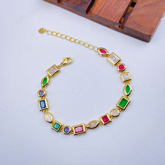 Multi Color Rainbow Fancy Cubic Zirconia Copper 18K Gold Bracelet