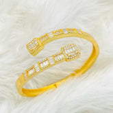 Princess Cut Dual Band Cubic Zirconia 18K Gold Cuff Kada Bracelet for Women