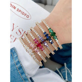 Multi Color Rainbow Oval Cubic Zirconia 18K Gold Cuff Bangle for Women