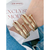 Screw Nail Dual Layer Cubic Zirconia 18K Gold Openable Kada Bangle for Women