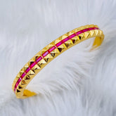 Ruby Red Checkered Cubic Zirconia 18K Gold Openable Kada Bangle for Women
