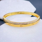 Screw Cubic Zirconia Copper 18K Gold Openable Kada Bangle for Women
