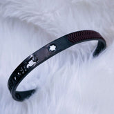 Flower Luxury 18K Gold Stainless Steel Black Silicon Cuff Kada Bracelet Unisex