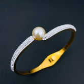 Pearl Cubic Zirconia 18K Gold Stainless Steel Openable Kada bangle for Women