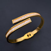 Invisible Setting Baguette Cubic Zirconia 18K Gold Stainless Steel Openable Kada bangle for Women