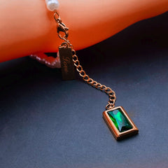 Love Green Emerald Pearl Links Toggle Clasp 18K Gold Stainless Steel Bracelet for Women