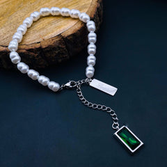 Love Green Emerald Pearl Links Toggle Clasp 18K Gold Stainless Steel Bracelet for Women