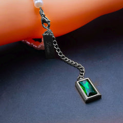 Love Green Emerald Pearl Links Toggle Clasp 18K Gold Stainless Steel Bracelet for Women